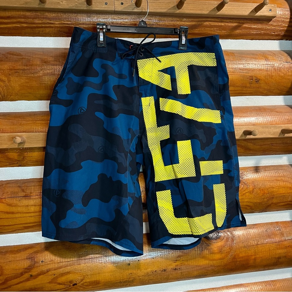 Reebok Blue and Yellow Graphic Board Shorts‎